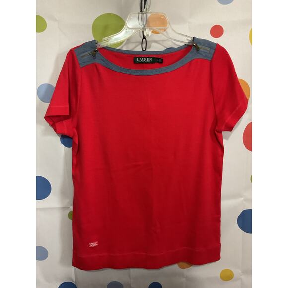 Lauren Ralph Lauren Denim Accent Top Size Large - Picture 7 of 12